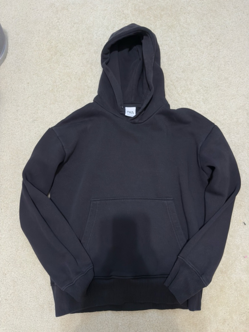 ZARA BLACK CROPPED OVERSIZED HEAVYWEIGHT HOODY - MENS SMALL